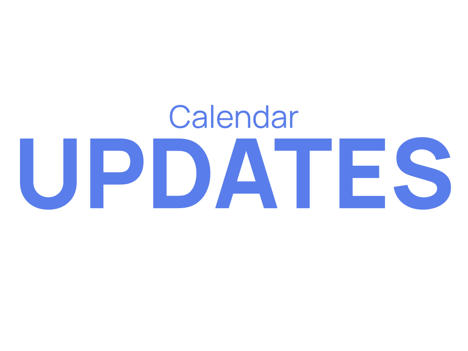 Calendar Updates Blue Text on White Background