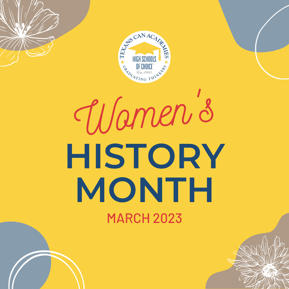 Women's History Month Blue Text on Yellow Background